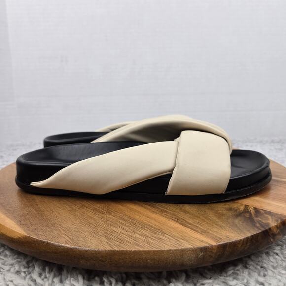 Emme Parsons Womens 38 Folded Slide White Black Leather Crossover Daily Sandals - Picture 3 of 11